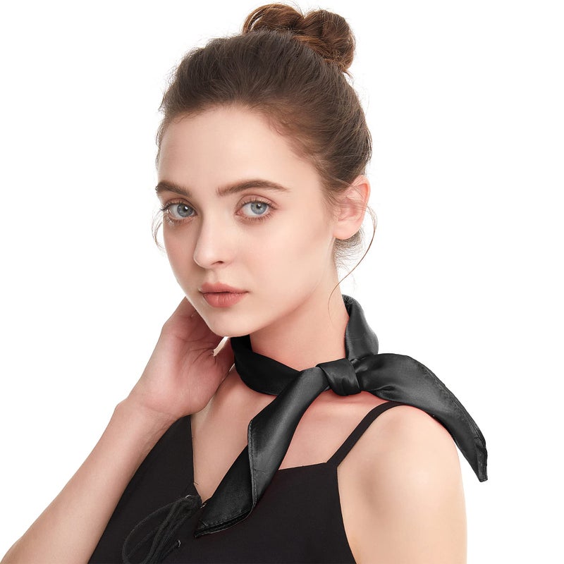 Zando Silk Head Scarf Wrap Neck Scarf Women Silk Feeling Scarf Black - Image 4