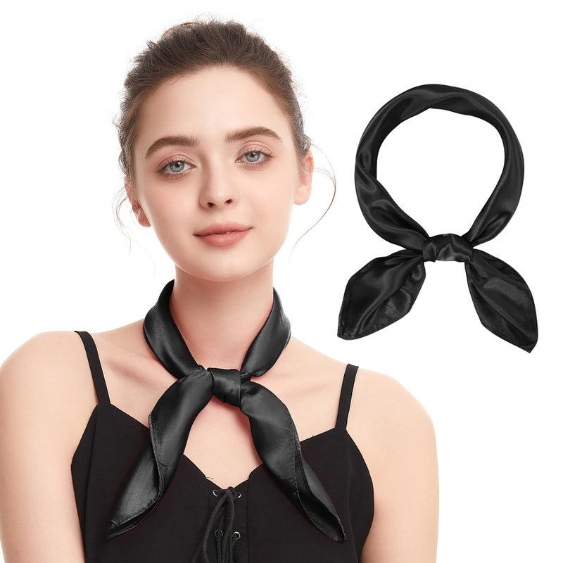 Zando Silk Head Scarf Wrap Neck Scarf Women Silk Feeling Scarf Black - Image 1