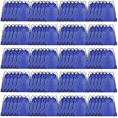 Grneric Drawstring Backpack Bulk 100Pcs Cinch Bag, Polyester Drawstring Bags for Gym Beach Sports Short Trip Party (Navy Blue) - Image 1