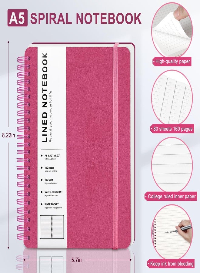 ABERLLS Deeppink Lined Spiral Journal Notebook with 160 Pages, 8×5.7in, A5 Spiral Notebook, Journaling Notebooks for Work, School, Women, Men, College Ruled Spiral Notebook, Hardcover Leather Journals - Image 2