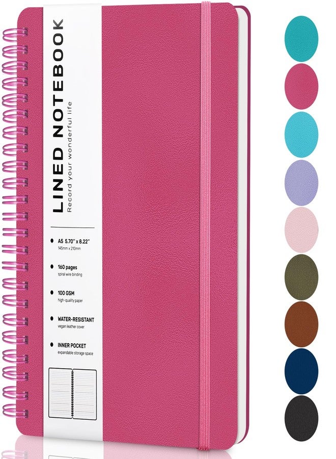 ABERLLS Deeppink Lined Spiral Journal Notebook with 160 Pages, 8×5.7in, A5 Spiral Notebook, Journaling Notebooks for Work, School, Women, Men, College Ruled Spiral Notebook, Hardcover Leather Journals - Image 1