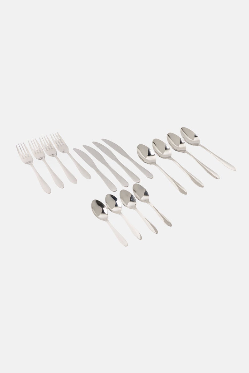 Home Basics 16 Pieces Cutlery Flatware Sleek Set, Silver - Image 1