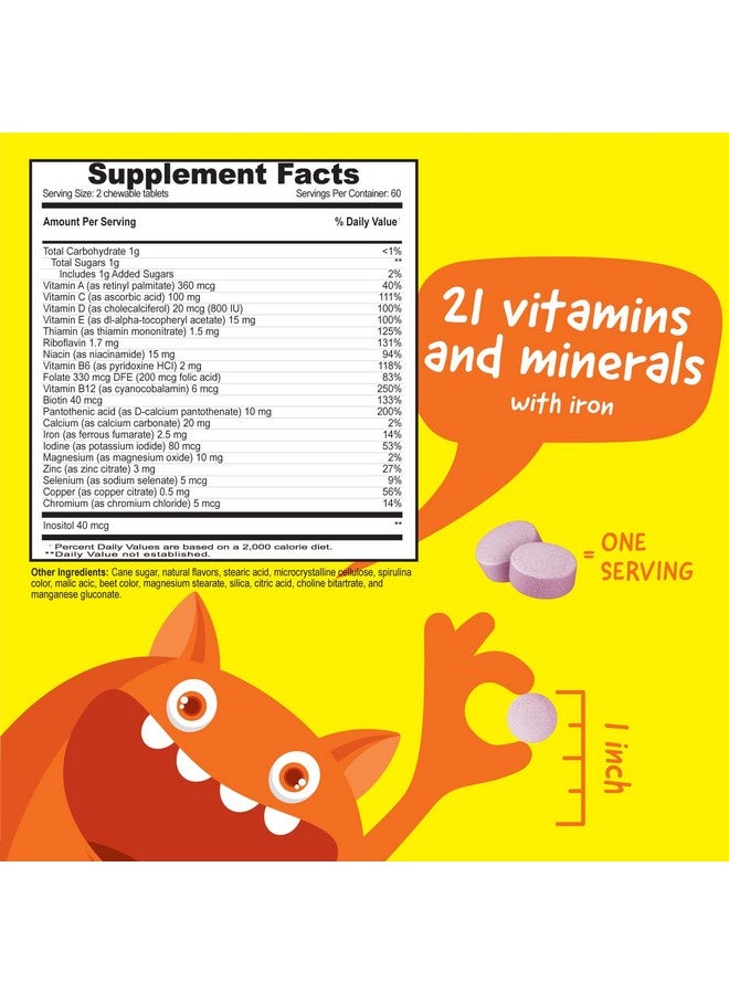 VitaWorks VitaWorks Kids Multivitamin with Iron & Minerals Chewable Tablets - Mixed Fruit Flavor - Vegetarian, GMO-Free, Nut Free - Dietary Supplement - Digestive Support for Children - 120 Chewables",  - Image 2