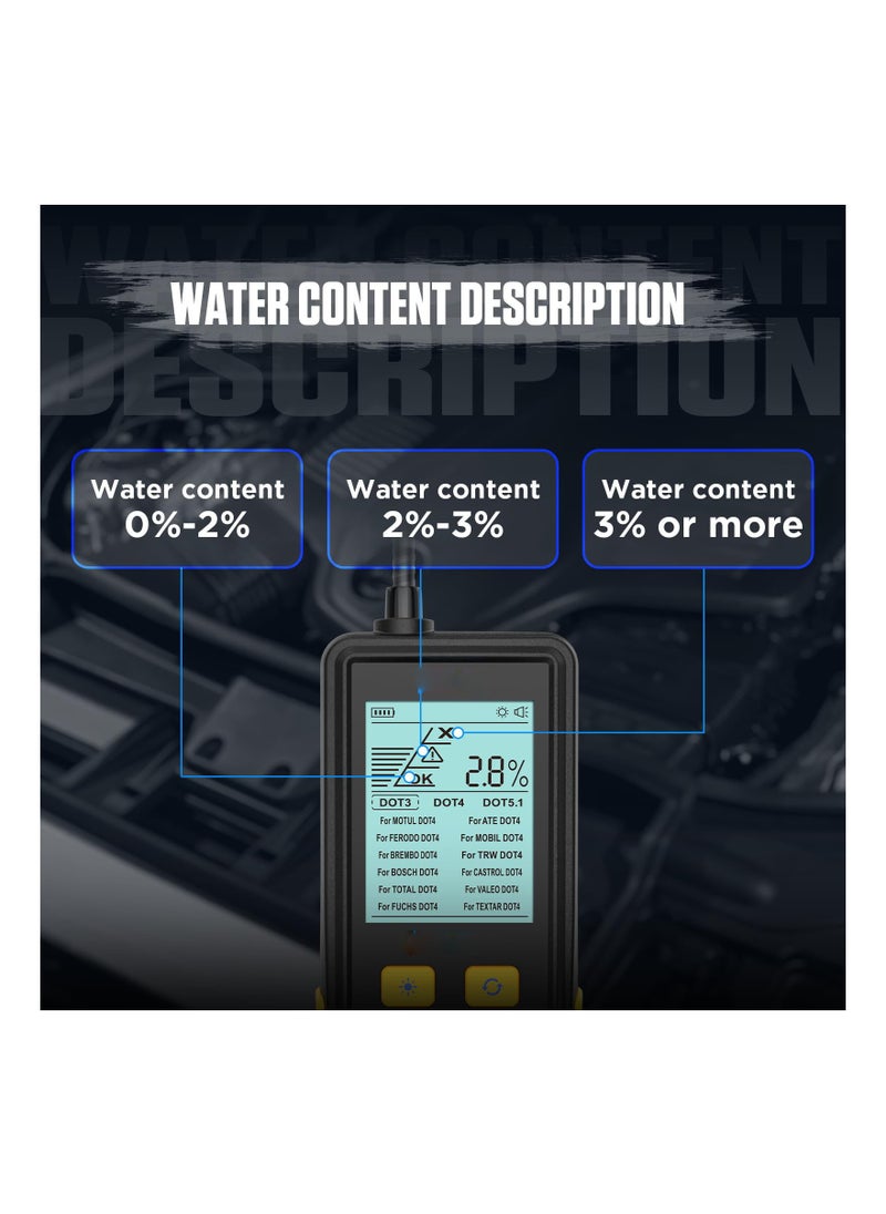 Captaintech - Brake Fluid Tester with 2.8 Backlit Display and Audible Alarm - Moisture Detector for DOT3, DOT4, DOT5.1 Brake Fluids, Compatible with Most Vehicles (1 Pack) - Image 1