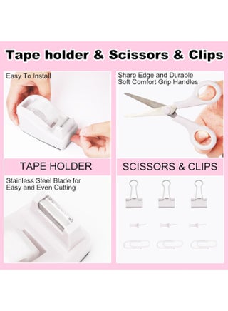Office Stationery Set Desk Organizers and Accessories 10Pcs Set with 360-Degree Rotating Pen Holder, Tape Dispenser, Stapler, Staple Remover,  Staples, Tape, Clips Set, Ruler, Scissor, Pen - view 3