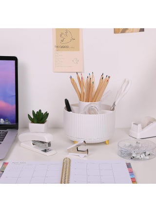 Office Stationery Set Desk Organizers and Accessories 10Pcs Set with 360-Degree Rotating Pen Holder, Tape Dispenser, Stapler, Staple Remover,  Staples, Tape, Clips Set, Ruler, Scissor, Pen - view 5