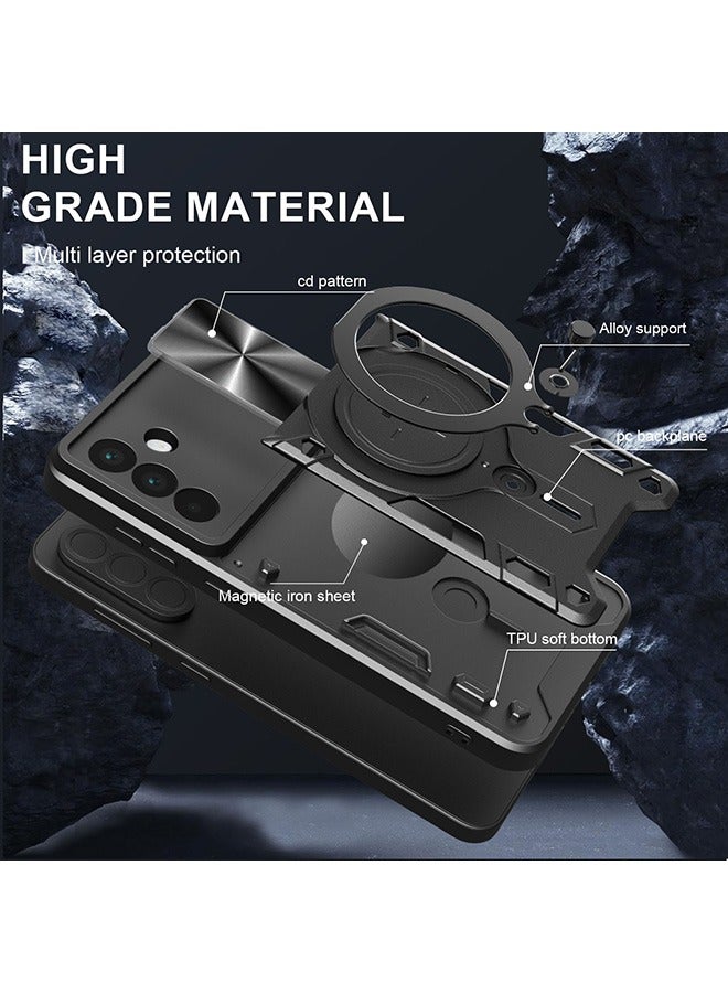 Case for Samsung Galaxy A56 5G with Slide Camera Cover and Stand Kickstand Magnetic Ring, High Quality Shockproof Protective Cover, Anti-Fall Drop Protection, Shockproof Case, Black - Image 4