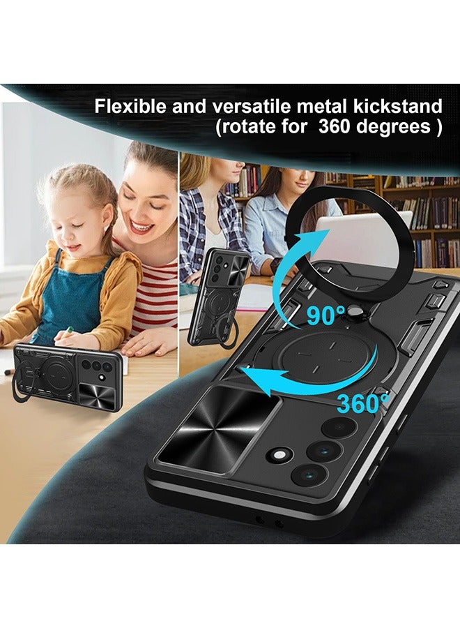 Case for Samsung Galaxy A56 5G with Slide Camera Cover and Stand Kickstand Magnetic Ring, High Quality Shockproof Protective Cover, Anti-Fall Drop Protection, Shockproof Case, Black - Image 2