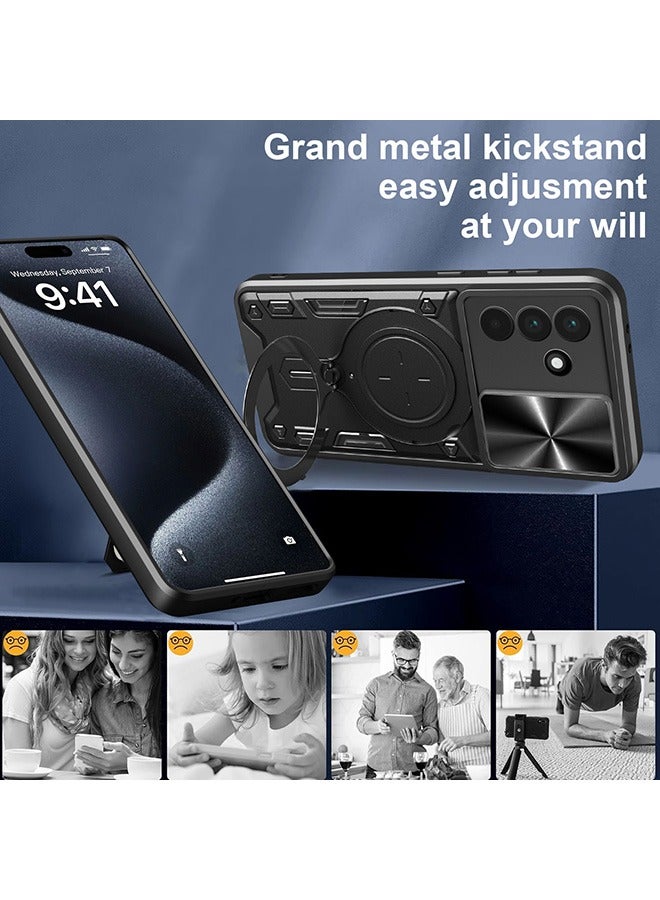 Case for Samsung Galaxy A56 5G with Slide Camera Cover and Stand Kickstand Magnetic Ring, High Quality Shockproof Protective Cover, Anti-Fall Drop Protection, Shockproof Case, Black - Image 3