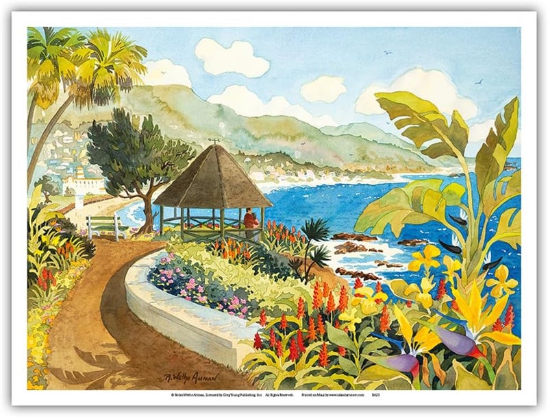 Pacifica Island Art Laguna Gazebo - Heisler Park - Laguna Beach California - From an Original Watercolor Painting by Robin Wethe Altman - Master Art Print 9" x 12" - Image 1