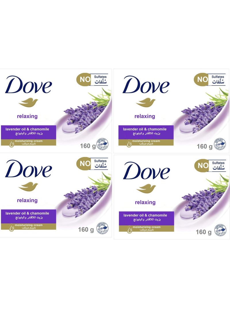 دوف صابون كريم مرطب بزيت اللافندر والبابونج المريح، 160 جرام، عبوة من 4 قطع - Image 2