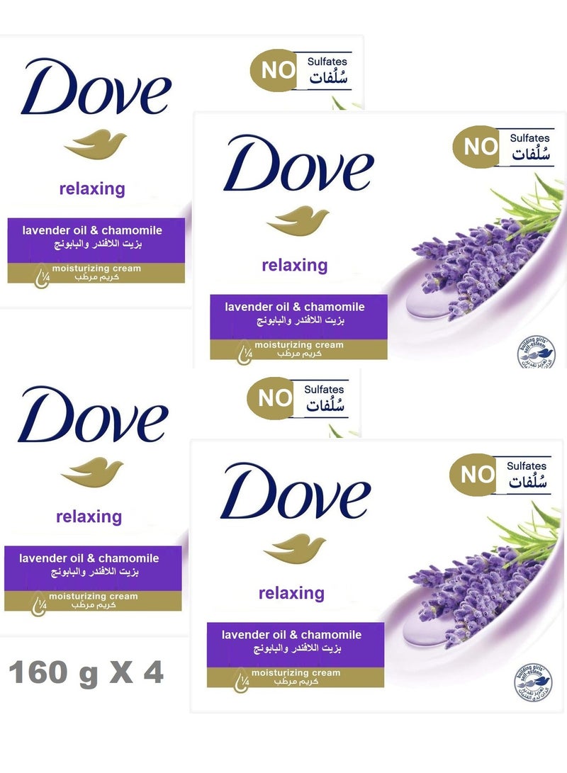 دوف صابون كريم مرطب بزيت اللافندر والبابونج المريح، 160 جرام، عبوة من 4 قطع - Image 1