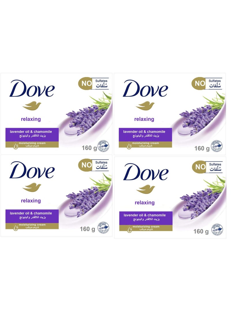دوف صابون كريم مرطب بزيت اللافندر والبابونج المريح، 160 جرام، عبوة من 4 قطع - Image 3