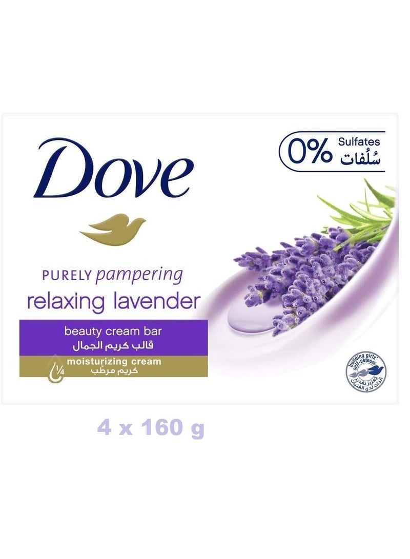 دوف صابون كريم مرطب بزيت اللافندر والبابونج المريح، 160 جرام، عبوة من 4 قطع - Image 4