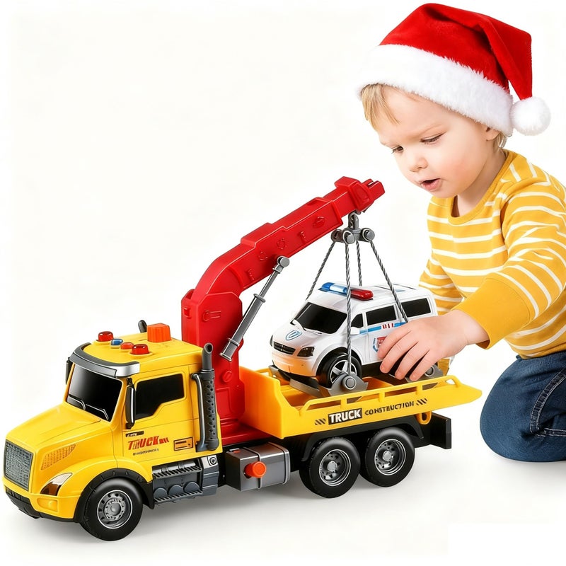 DWIRCTOYS Toddler Boy ToysTow Truck Toy for 3 4 5 6 7 Year Old BoysFrictionPowered Rescue Tow Truck with Lights and SoundsBirthday Gifts for Boys Girls - Image 3