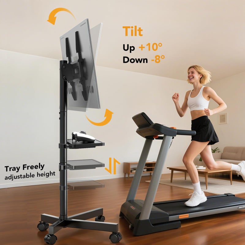 Hemudu Mobile TV Stand for 23-60 Inch LCD LED Flat/Curved Screen TVs, TV Cart Holds up to 77Lbs, Rolling TV Stand with Tilt, Height Adjustable, Pole TV Floor Stand with Shelf Max VESA 400x400mm - Image 3