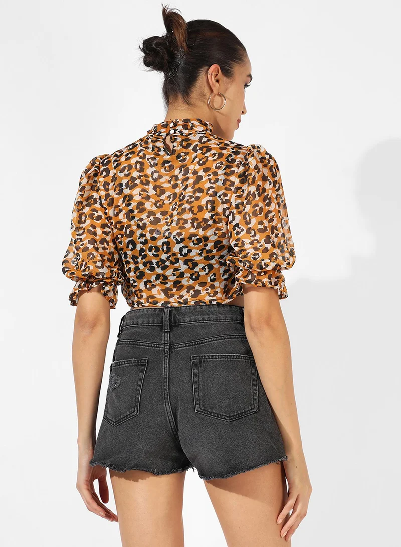PINACOLADA  Women's Yellow Ochre Leopard Crop Top for Women | Best Price UAE