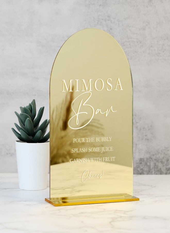 JINMURY Gold Acrylic Mimosa Bar Sign- Arched Acrylic Wedding Sign and Base,1/8" Thick | Modern Calligraphy Arch Acrylic Sign for Wedding & Party (Gold, 5x7 Inch) - Image 1
