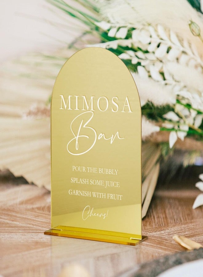 JINMURY Gold Acrylic Mimosa Bar Sign- Arched Acrylic Wedding Sign and Base,1/8" Thick | Modern Calligraphy Arch Acrylic Sign for Wedding & Party (Gold, 5x7 Inch) - Image 4