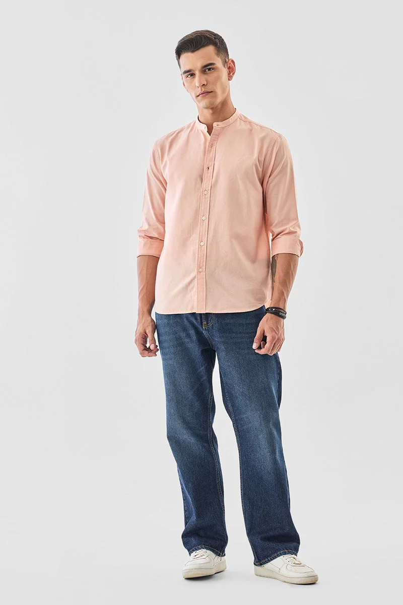 SNITCH Linen Blend Mandarin Collar Shirt