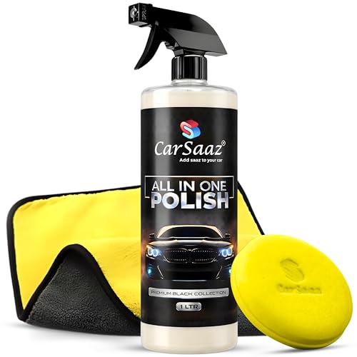 CAR SAAZ All In One Polish (1L) with Applicator Pad and Microfiber Cloth | Multipurpose Car and Bike Polish | Instant Shine polish for Exterior, Interior, and more | Restore Shine on Multi-surfaces - Image 1
