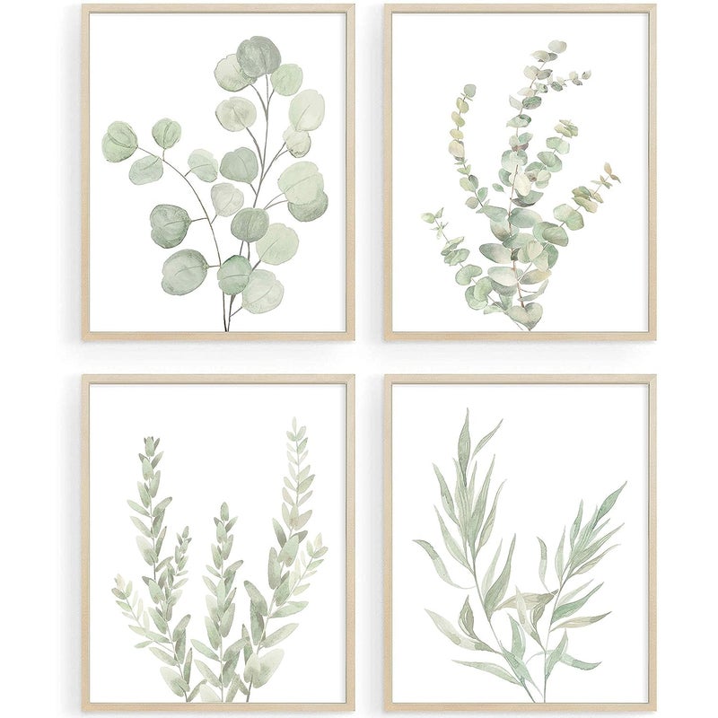 Howwii Botanical Boho Bathroom Decor Wall Art Prints UNFRAMED Sage Green Plants Decor for BedroomOffice Minimalist Eucalyptus Leaves Watercolor Art Prints Set of 4 Pictures 8x10 No Frames