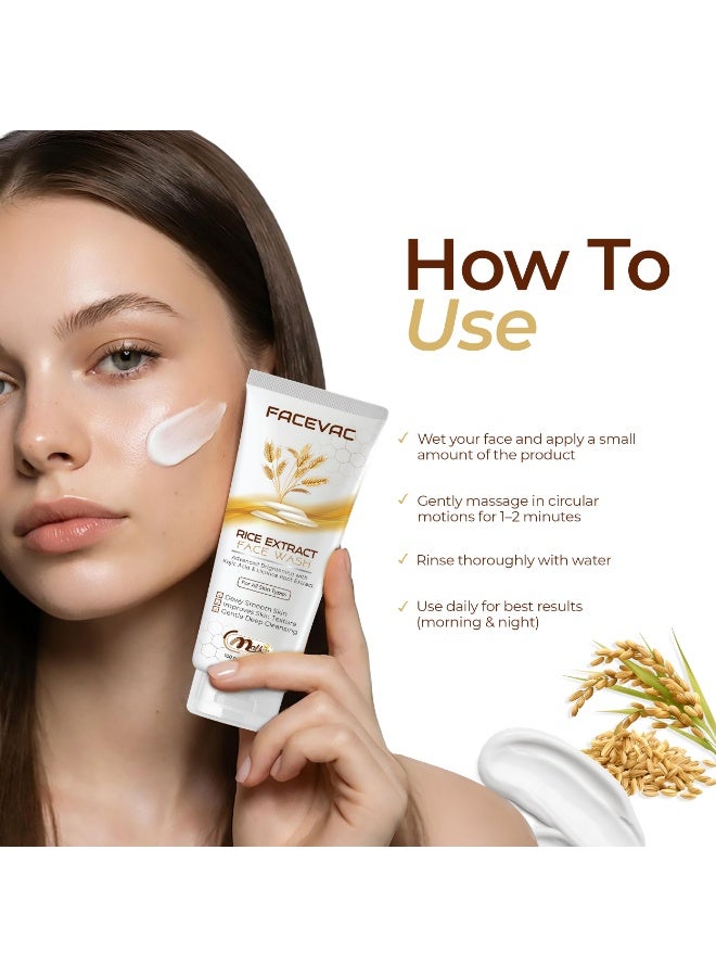Malika FaceVac Rice Extract Brightening Face Wash 100ml | Kojic Acid & Licorice Root | Deep Cleansing, Skin Brightening & Dewy Finish | All Skin Types - Image 4
