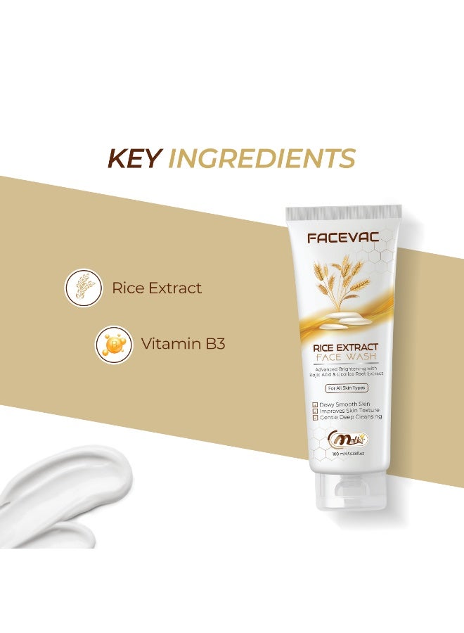 Malika FaceVac Rice Extract Brightening Face Wash 100ml | Kojic Acid & Licorice Root | Deep Cleansing, Skin Brightening & Dewy Finish | All Skin Types - Image 2