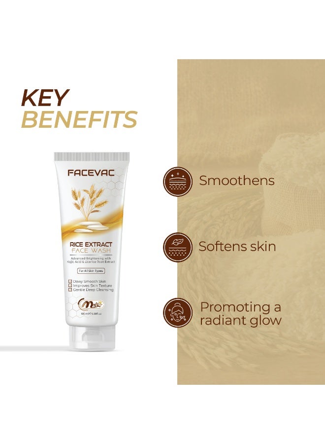Malika FaceVac Rice Extract Brightening Face Wash 100ml | Kojic Acid & Licorice Root | Deep Cleansing, Skin Brightening & Dewy Finish | All Skin Types - Image 3