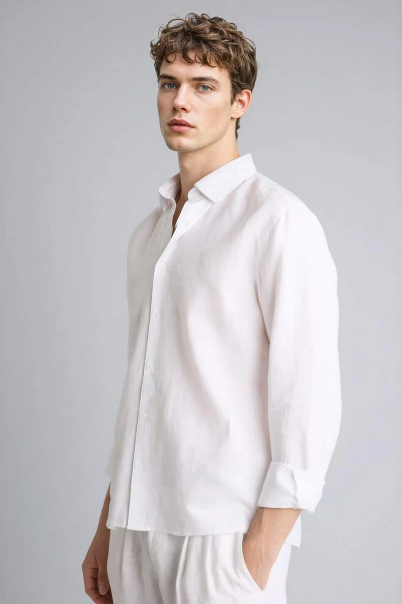 ديفاكتو Regular Fit Long-sleeve Linen Shirt