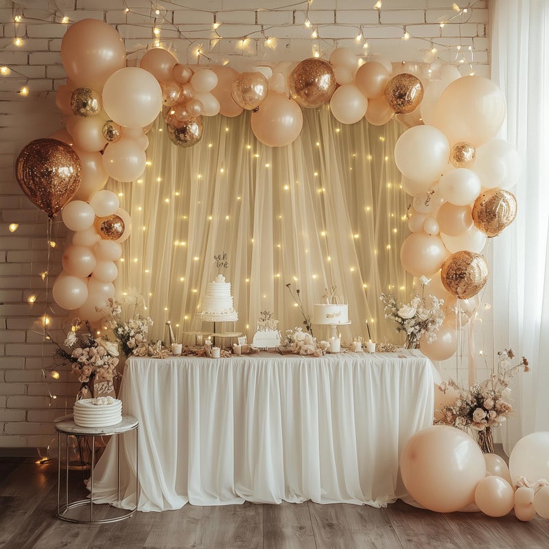 Xiomot Tulle Backdrop Curtain with Lights String 10FT X 8FT Champagne Sheer Tulle Backdrop Curtains for Wedding Birthday Party Reception Photo Booth Background Decorations (2 Panels 5x8FT) - Image 5