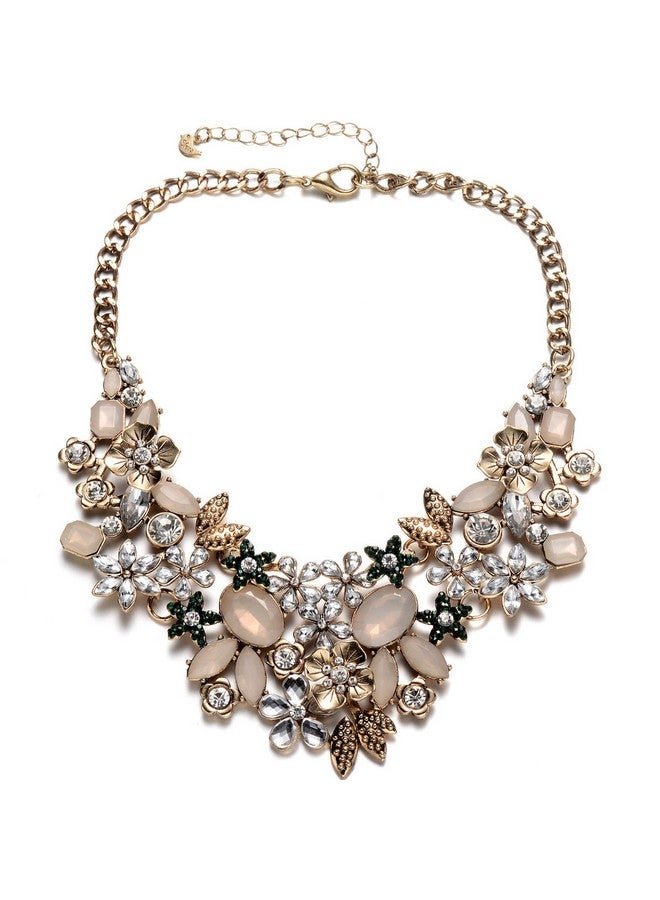 Fsmiling Womens Statement Necklaces Flower Chunky Necklace Floral Bib Necklaces Antique Gold - Image 1