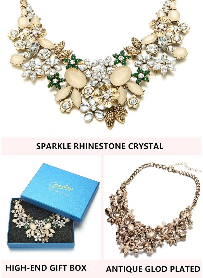 Fsmiling Womens Statement Necklaces Flower Chunky Necklace Floral Bib Necklaces Antique Gold - Image 3