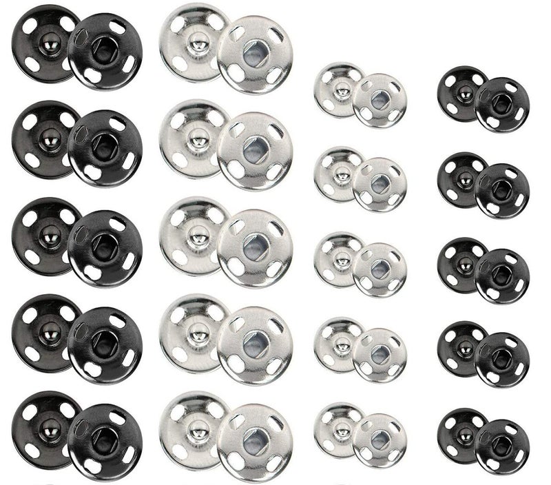 Willrain Sewing Snaps120 Sets 8 mm and 10 mmBlack and Silver Sewon Snap Buttons Metal Snaps Fasteners Press Studs Buttons for Sewing