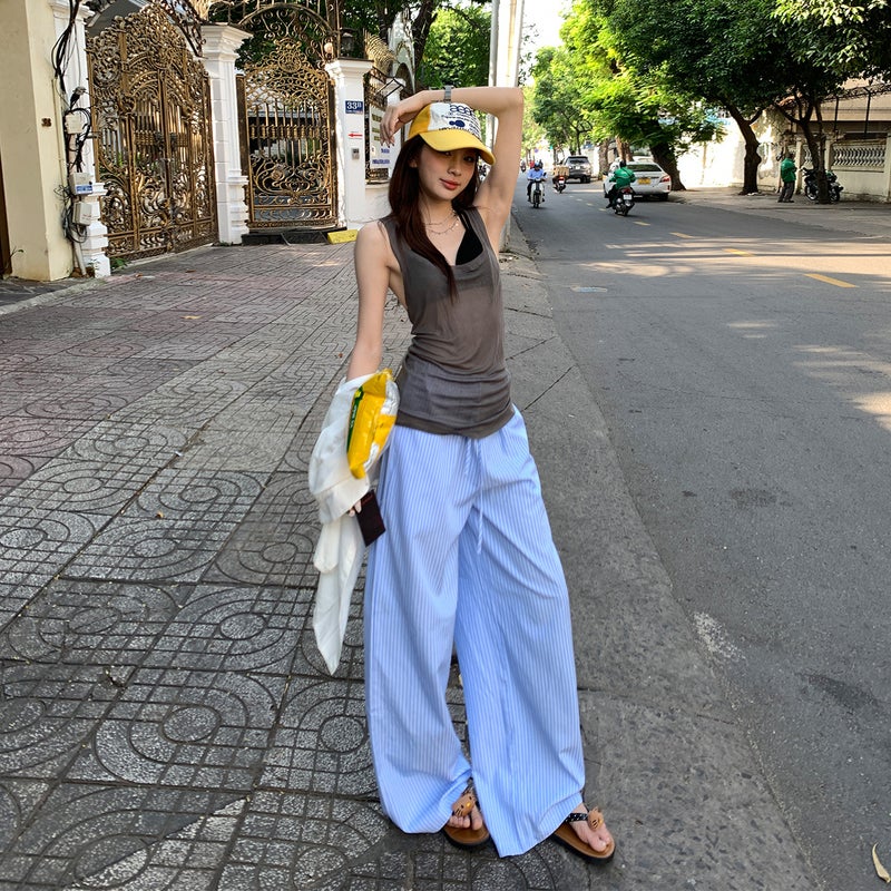 Striped Wide Leg Casual Pants - Image 1
