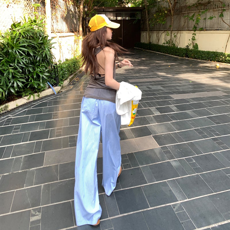 Striped Wide Leg Casual Pants - Image 3