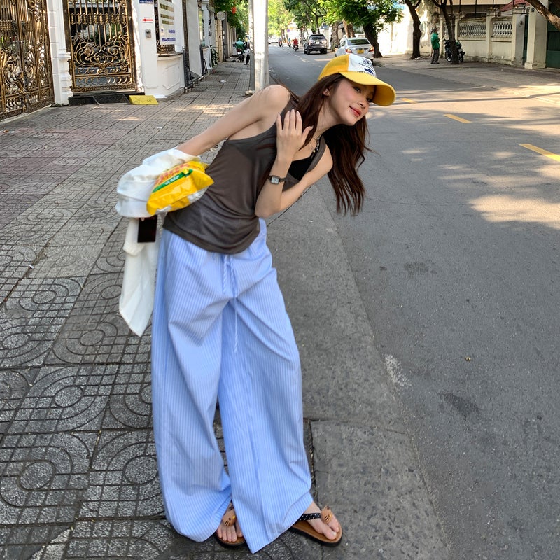 Striped Wide Leg Casual Pants - Image 4