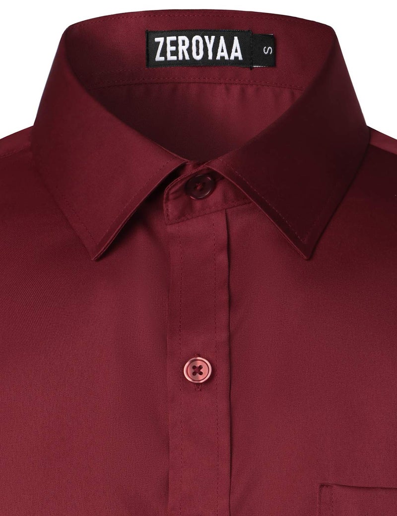 ZEROYAA Men's Urban Stylish Casual Business Slim Fit Long Sleeve Button Up Dress Shirt with Pocket ZLCL29 Burgundy Large - Image 5
