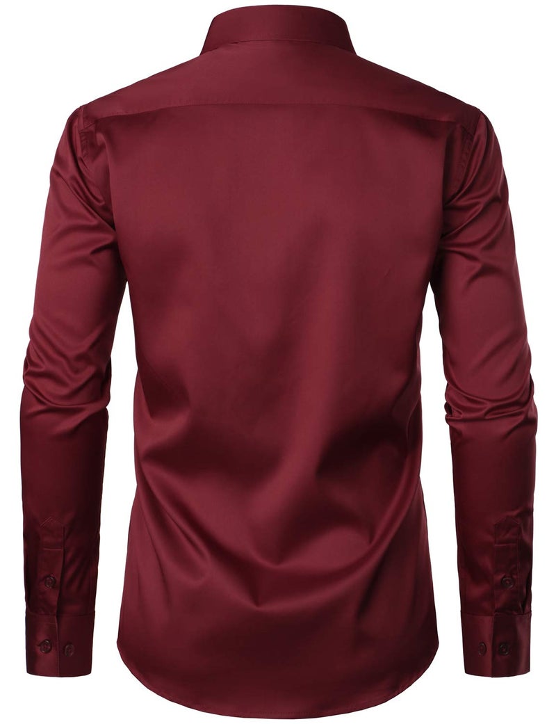 ZEROYAA Men's Urban Stylish Casual Business Slim Fit Long Sleeve Button Up Dress Shirt with Pocket ZLCL29 Burgundy Large - Image 3