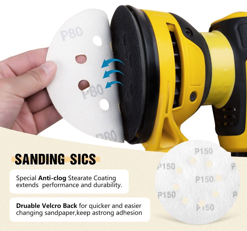 S SATC 100PCS 5 Inch Sanding Discs 60/80/120/150/220 Grits Gold Sanding Discs Hook and Loop 8 Holes Sandpaper Orbital Sander - Image 4