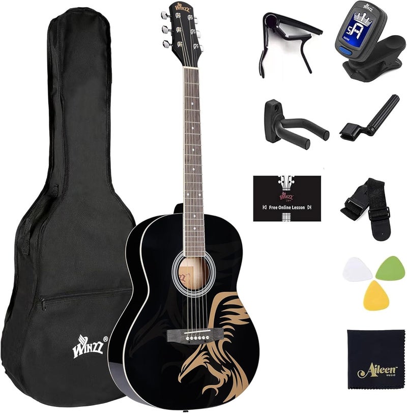 Winzz AF227A 39 Inches Concert Acoustic Acustica Guitar with Full Kit, Powerful Eagle - Image 1