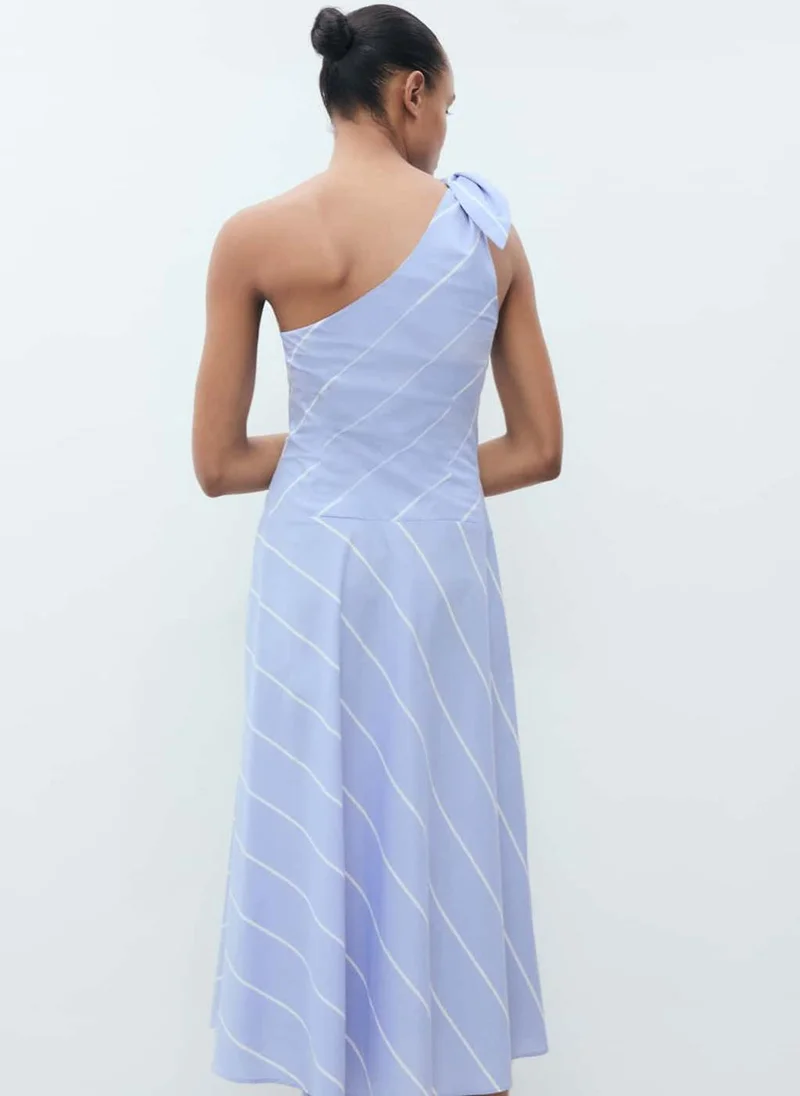 MANGO Asymmetrical Striped Dress With Knot