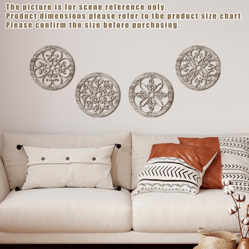 Yulejo Heavy load resistant 4 Pcs Thicken Rustic Wall Decor Farmhouse Wall Art Wooden Hollow Carved Design Decor Rustic Round Wall Art for Living Room Bedroom Hallway Decor Kitchen Wall (Retro White,9.8 x 9.8 Inch) Most item matching trendy design - Image 4