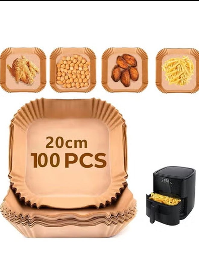 EHOME Air Fryer Liners 100 PCS Non-Stick Disposable Square Cooking Greaseproof Paper Parchment Paper Liner Compatible(7.9IN) - Image 1