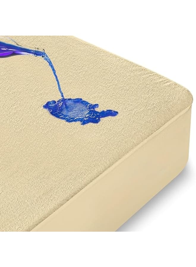 Luxury Waterproof Mattress Protector - Liquid Protection - Comfortable Sleep - Beige - Image 1