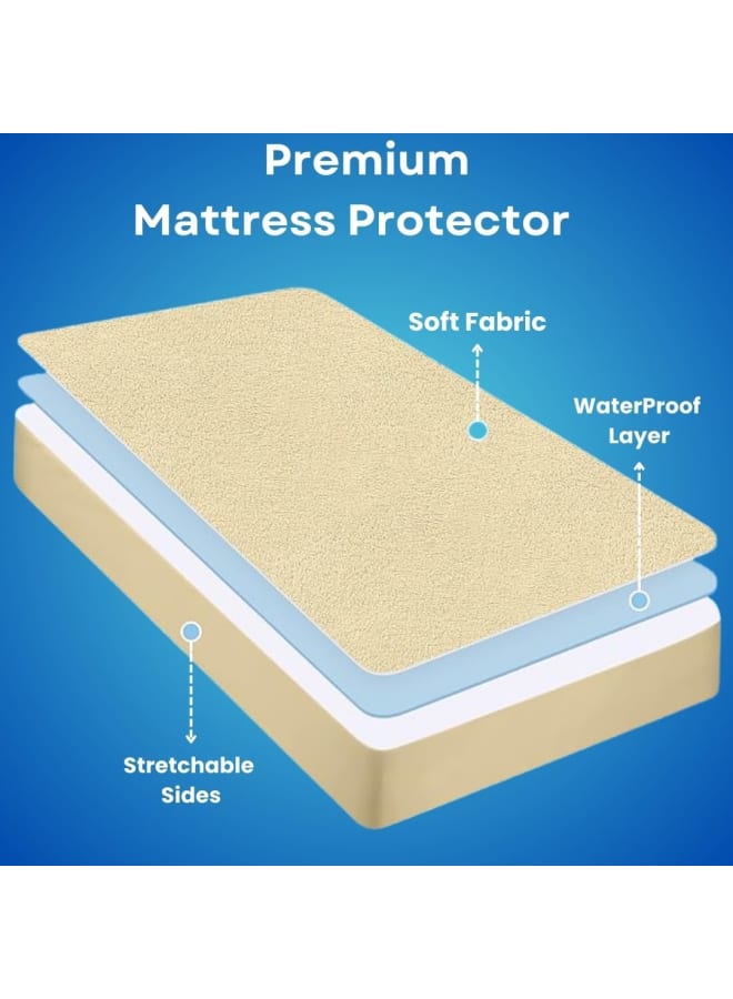 Luxury Waterproof Mattress Protector - Liquid Protection - Comfortable Sleep - Beige - Image 2