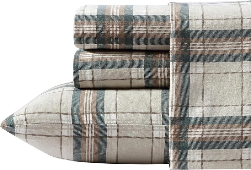 Eddie Bauer - Full Sheets, Cotton Flannel Bedding Set, Brushed For Extra Softness, Cozy Home Decor (Edgewood Plaid, Full) - Image 1