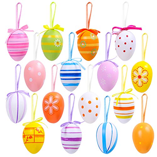 Elcoho 16 Pieces Easter Hanging Eggs Colorful Plastic Hanging Ornaments Easter Decoration Random Styles