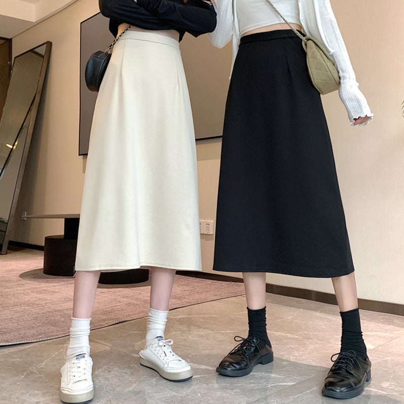 Autumn 2023 New Plus Size Chubby Girl High Waist Skirt Mid-Length Hip Covering Slim A- Line Skirt Black Hip Covering Skirt - Image 2