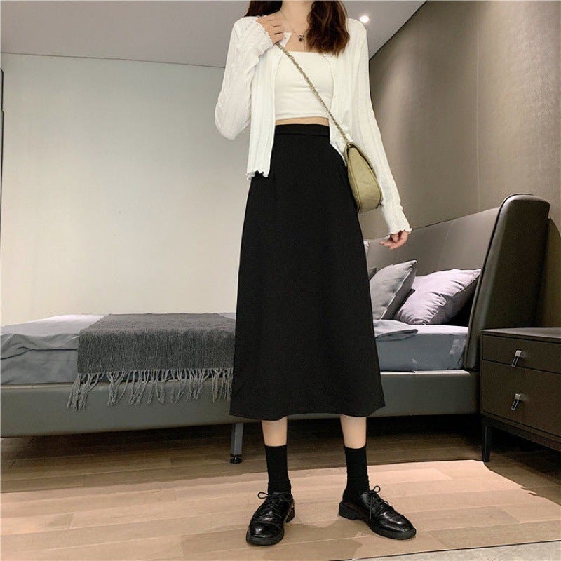 Autumn 2023 New Plus Size Chubby Girl High Waist Skirt Mid-Length Hip Covering Slim A- Line Skirt Black Hip Covering Skirt - Image 4